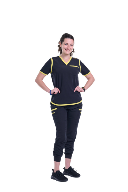 Women's Jet Black / Yellow Jogger Scrub Pants