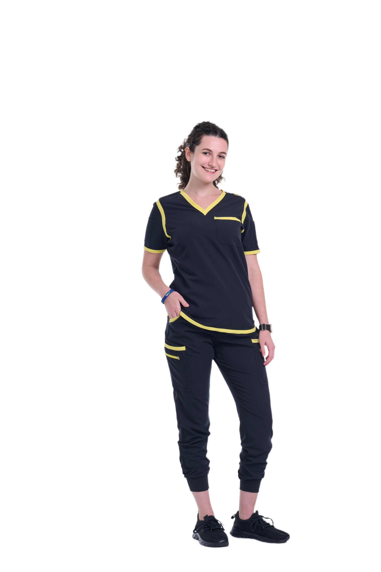 Women's Jet Black / Yellow Jogger Scrub Pants