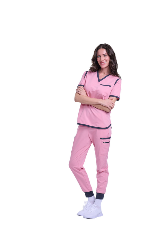Women's Pink / Grey Jogger Scrub Pants