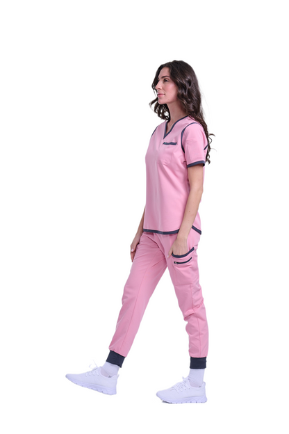 Women's Pink / Grey Jogger Scrub Pants
