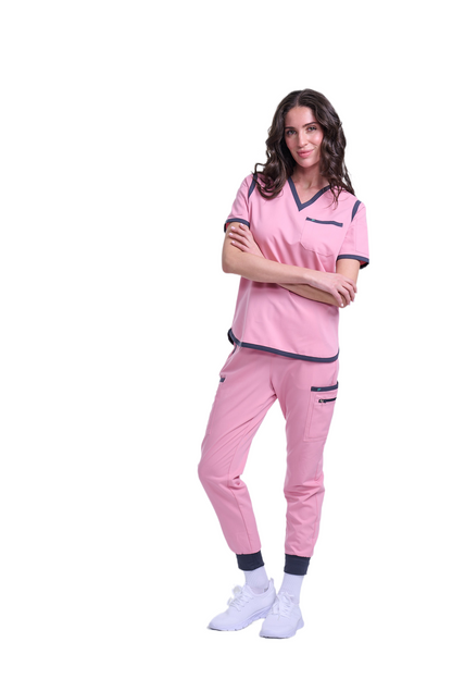 Women's Pink / Grey Jogger Scrub Pants
