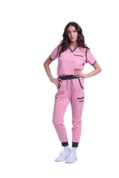 Women's Pink / Grey Jogger Scrub Pants