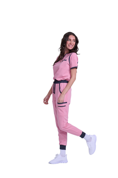 Women's Pink / Grey Jogger Scrub Pants