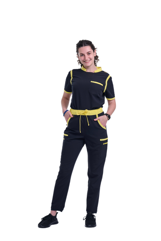 Women's Jet Black / Yellow Straight Scrub Pants