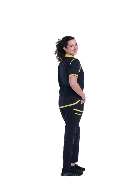 Women's Jet Black / Yellow Straight Scrub Pants