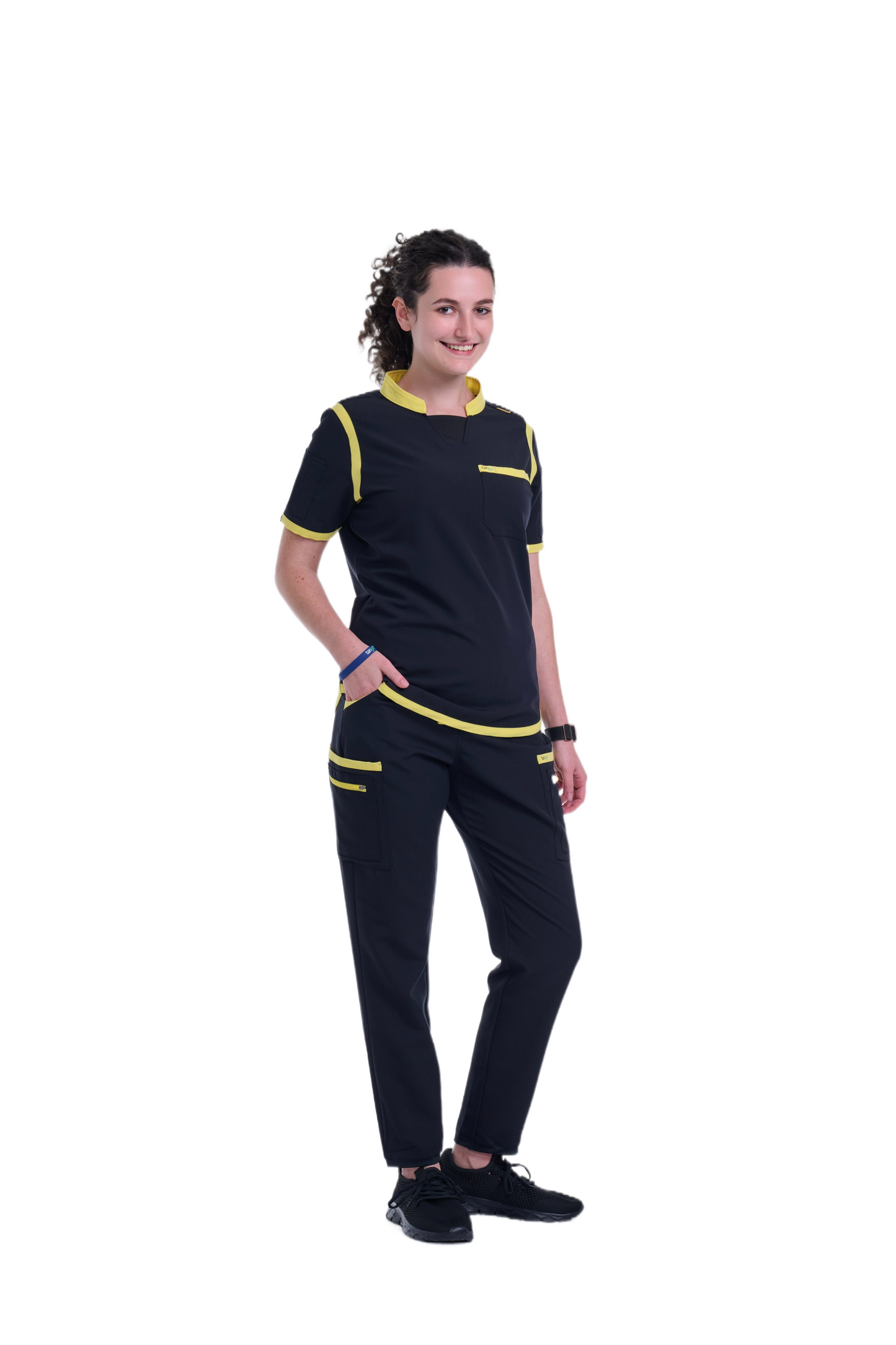 Women's Jet Black / Yellow Straight Scrub Pants