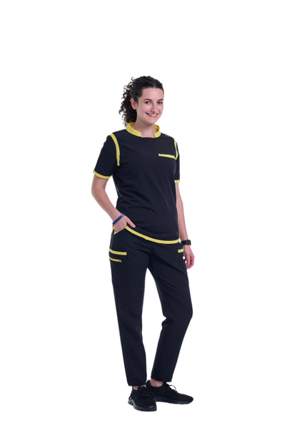 Women's Jet Black / Yellow Straight Scrub Pants