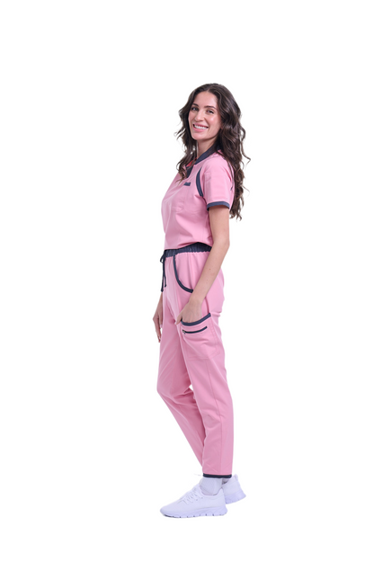 Women's Pink / Grey Straight Leg Scrub Pants