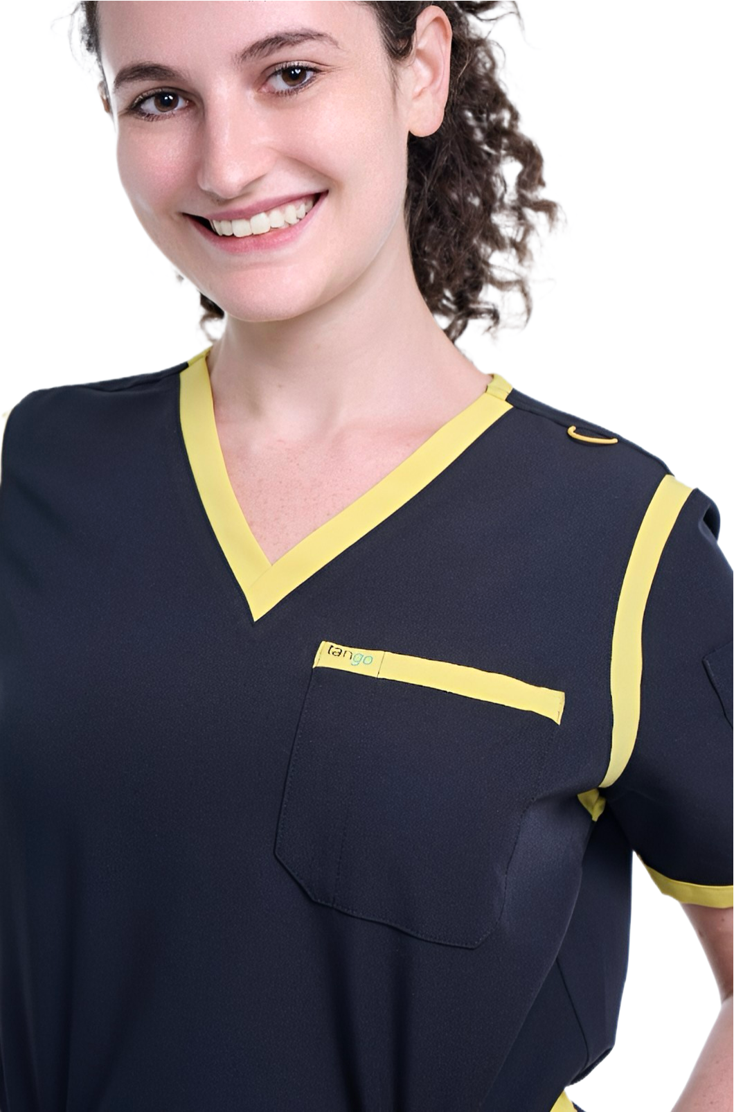 Women's Jet Black / Yellow V-Neck Scrub Top