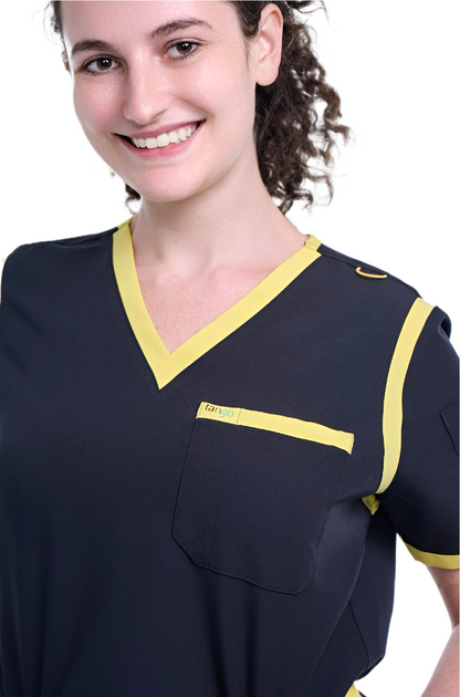 Women's Jet Black / Yellow V-Neck Scrub Top