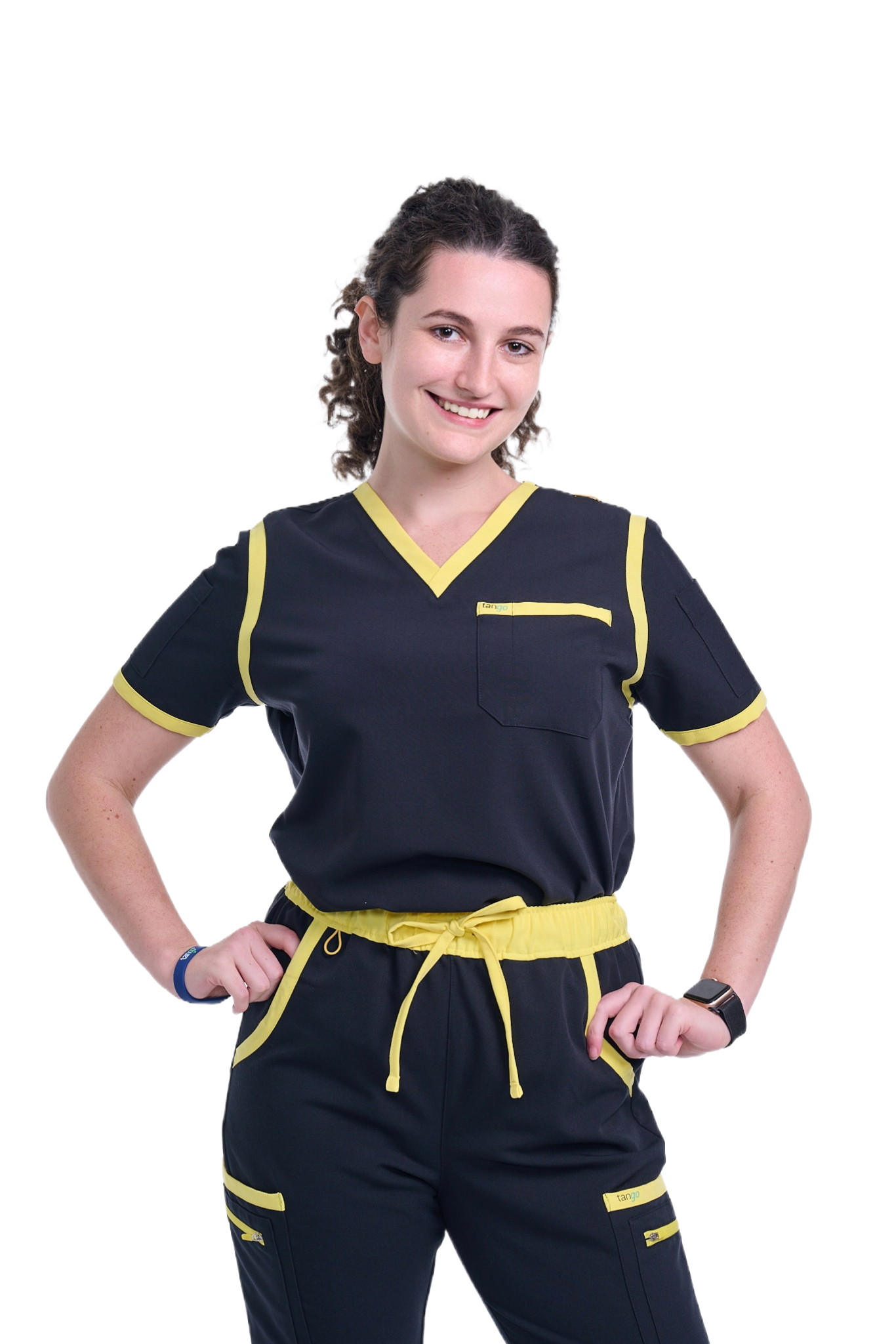Women's Jet Black / Yellow V-Neck Scrub Top