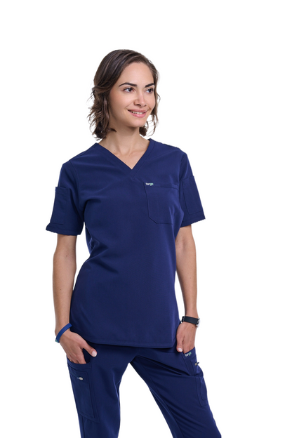 Women's Navy Blue V-Neck Scrub Top