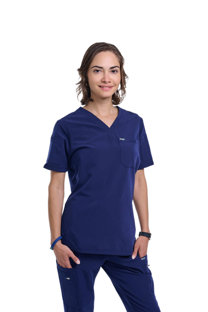 Women's Navy Blue V-Neck Scrub Top