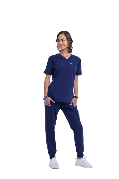 Women's Navy Blue V-Neck Scrub Top