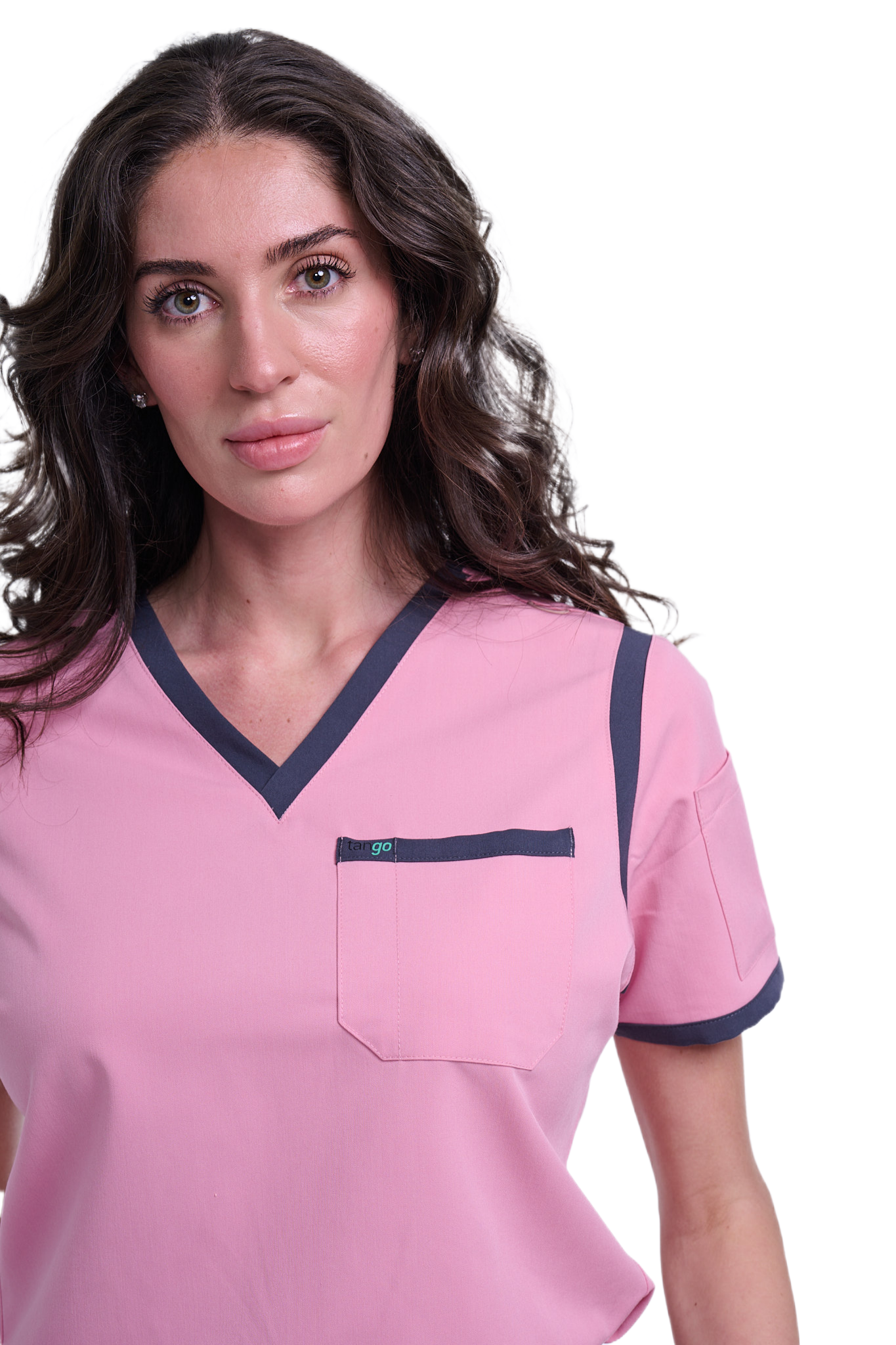 Women's Pink / Grey V-Neck Scrub Top