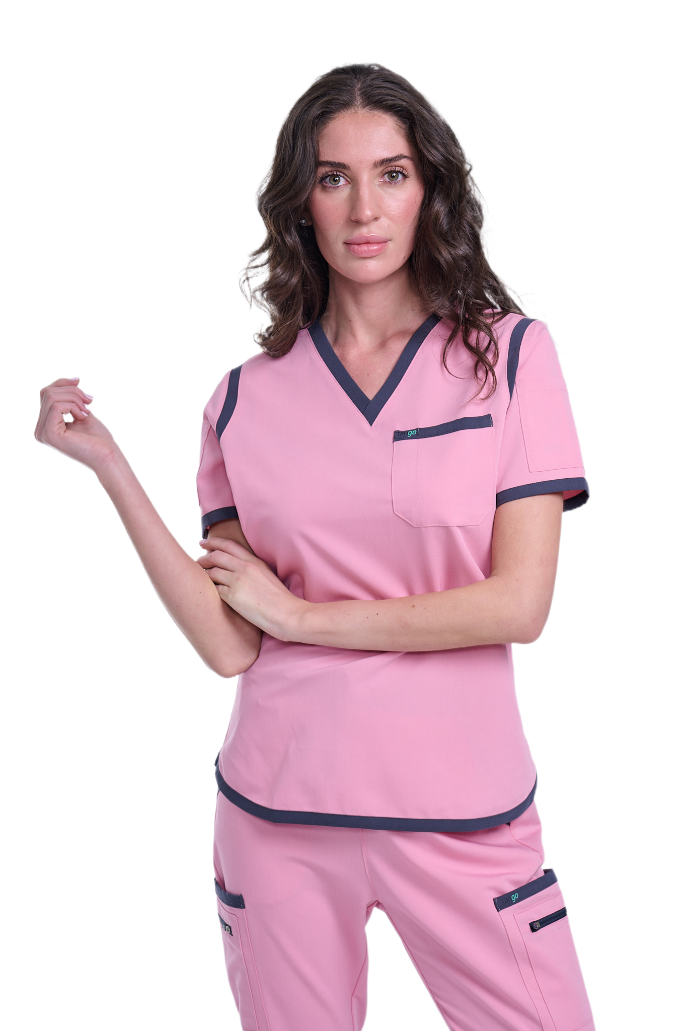 Women's Pink / Grey V-Neck Scrub Top