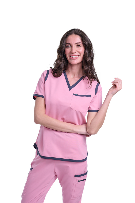 Women's Pink / Grey V-Neck Scrub Top