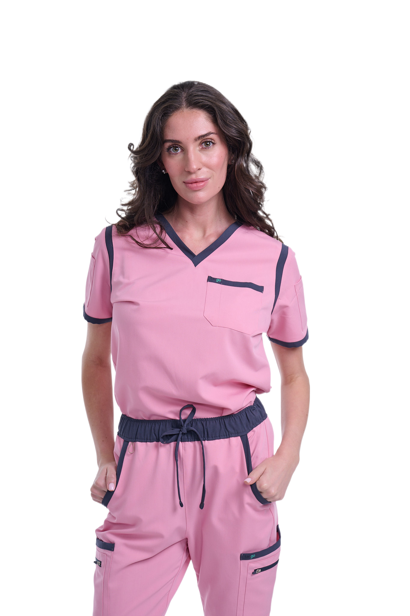 Women's Pink / Grey V-Neck Scrub Top